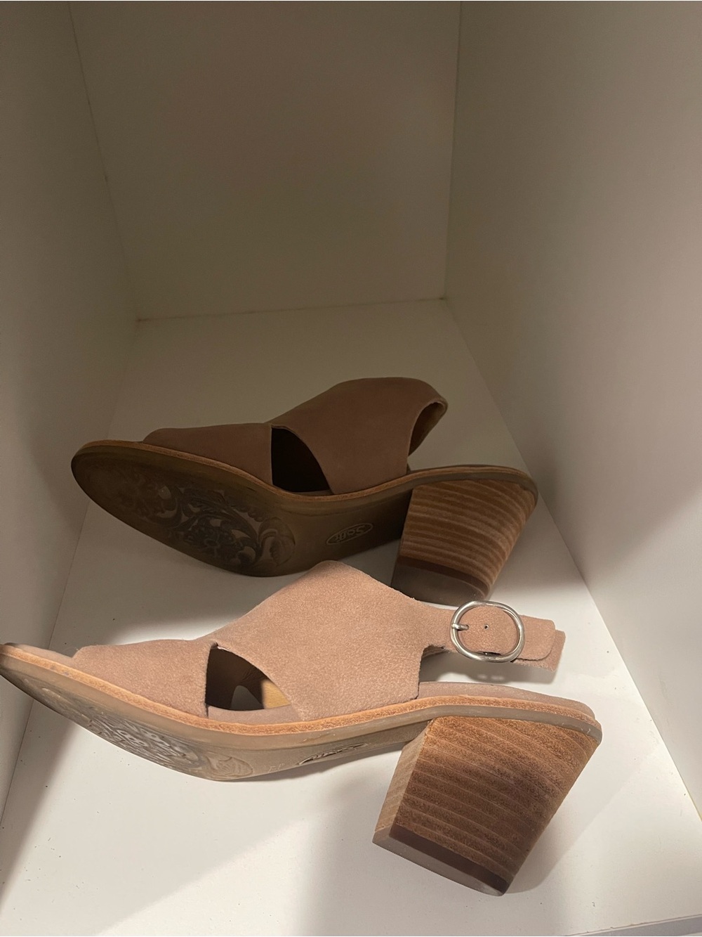Sofft Taupe Suede Open-Toe Block Heel Sandals